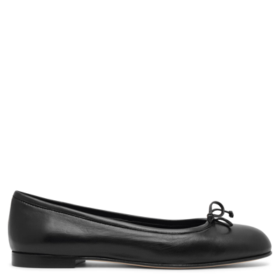 Manolo Blahnik Veralli Leather Bow Ballerina Flats In Black