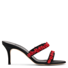 MANOLO BLAHNIK CLORETTENU 70 BLACK AND RED MULES