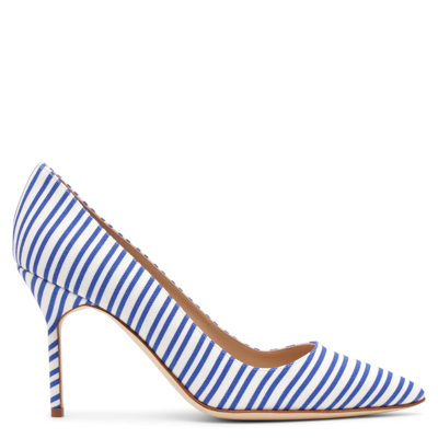 Manolo Blahnik Bb 90 Blue Stripe Cotton Pumps