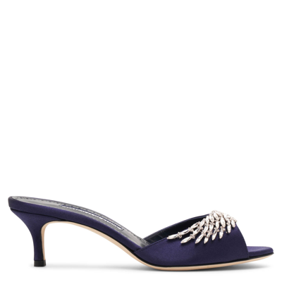 Manolo Blahnik Lumada 50 Navy Satin Mules In Blue