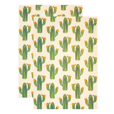Mu Kitchen Designer Cotton Dish Towel, Set Of 2, Cacti In Green