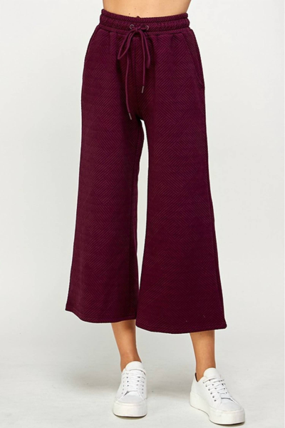 See And Be Seen Textured Cropped Wide Pant In Burgundy In White