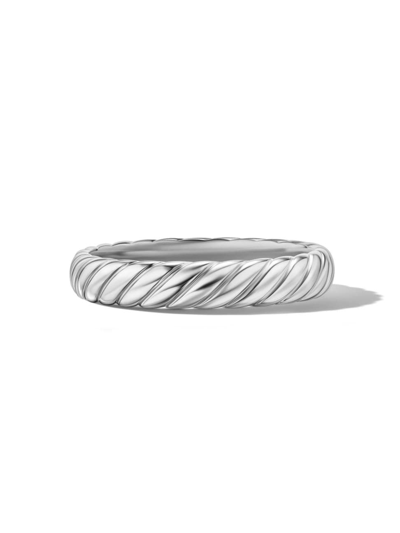 David Yurman Men's Cable Band Ring In 18k White Gold, 5mm In Silver