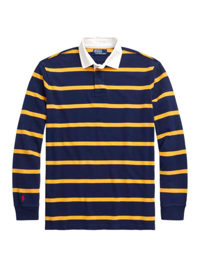 Polo Ralph Lauren Men's Striped Cotton Long-sleeve Polo Shirt In Dark Cobalt Gold Bugle