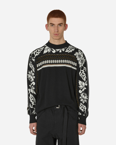 Sacai Floral Jacquard Knit Sweater In Black