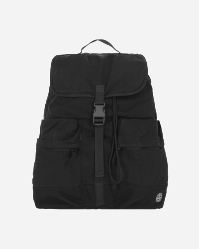 Stone Island Linen-tc Canvas Backpack In Black