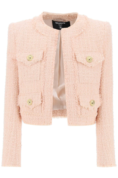 Balmain Bolero Jacket In Tweed In Pink