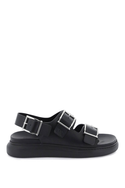 Alexander Mcqueen Leather Sandals With Maxi Buckles In Black