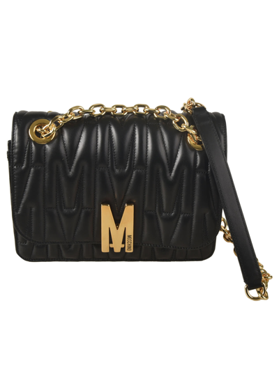 Moschino Logo Quilted Chain Shoulder Bag In 1555