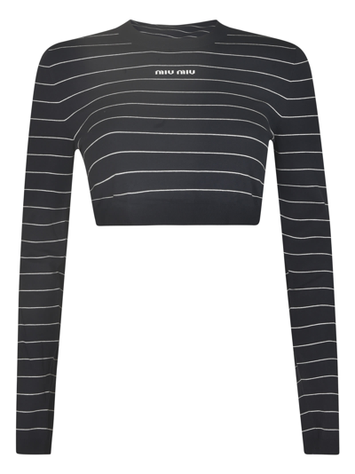 Miu Miu Pinstripe Cropped Jumper In Blue