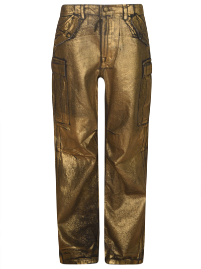 R13 Cargo Buttoned Belted Trousers In Black/vintage Gold