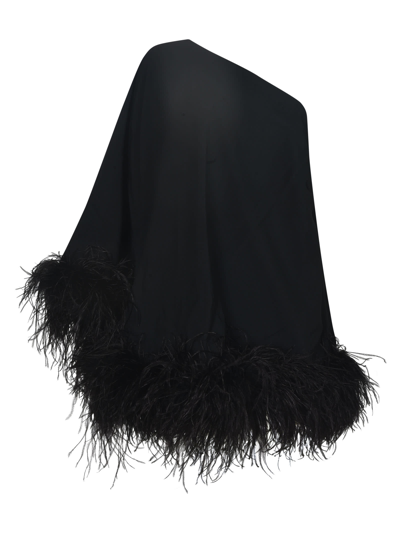 Taller Marmo Fringed One-sleeve Long Dress In Black