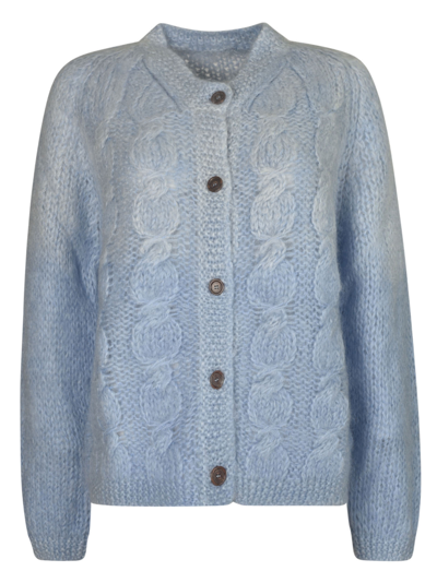 Maison Margiela Collarless Mohair Blend Cardigan In Blue