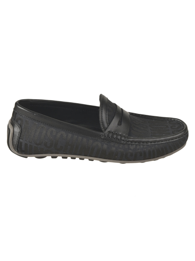 Moschino All-over Logo Loafers In Black