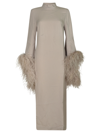 TALLER MARMO FEATHERED CUFF LONG DRESS