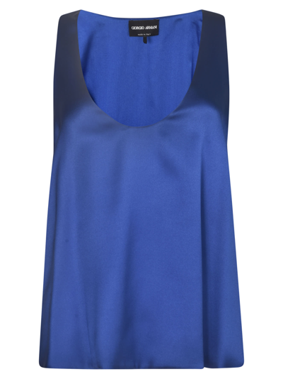 Giorgio Armani Deep Round Neck Tank Top In Blue