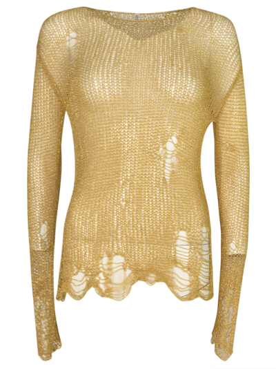 R13 Destroyed Skinny Cropped Sweater In Gold