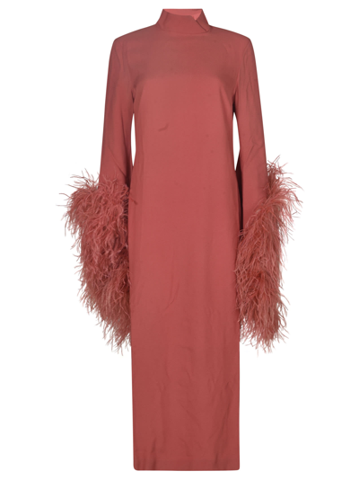 Taller Marmo Fringed Cuff Long Dress In Pink