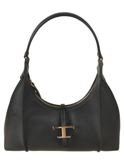 Tod's Top Zip T-plaque Shoulder Bag In Black