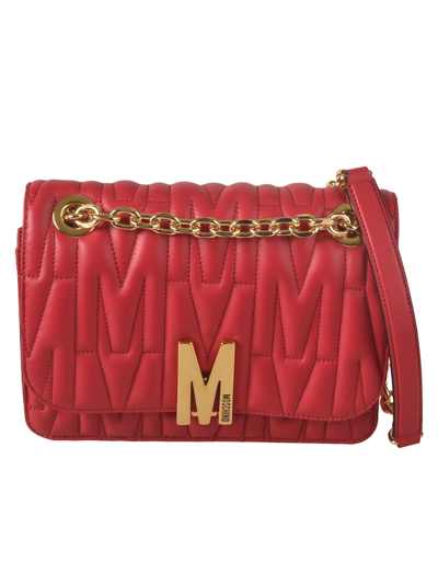 Moschino Logo Quilted Chain Shoulder Bag In Red