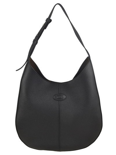 Tod's Logo Patched Hobo Bag In Black