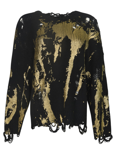 R13 Knitted Painted Oversized Sweatshirt In Black/gold
