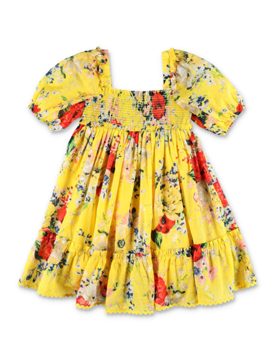 Zimmermann Kids' Alight Puff Sleeves Dress In Yellow Floral