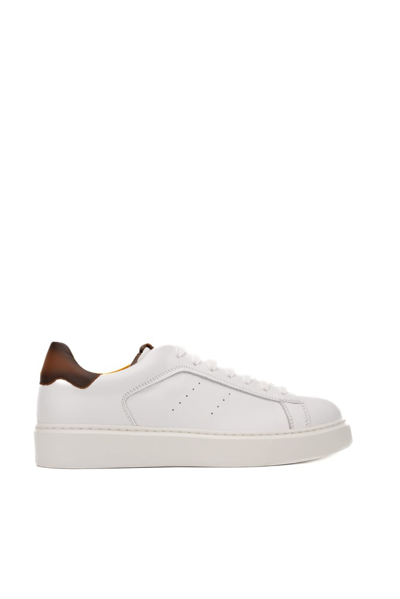 Doucal's Leather Sneakers With Brown Heel Tab In White
