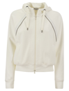 BRUNELLO CUCINELLI SMOOTH COTTON FLEECE HOODED TOPWEAR WITH SHINY PIPING