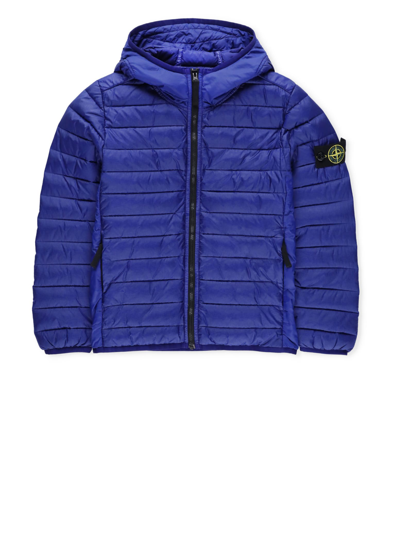Stone Island Kids' Quilted Down Jacket With Logo In Blue