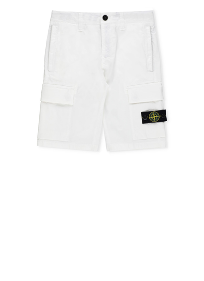 Stone Island Kids' Cotton Bermuda Shorts In White