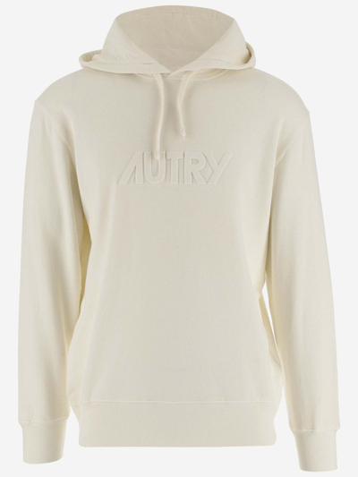 Autry Logo-embossed Cotton Hoodie In Beige