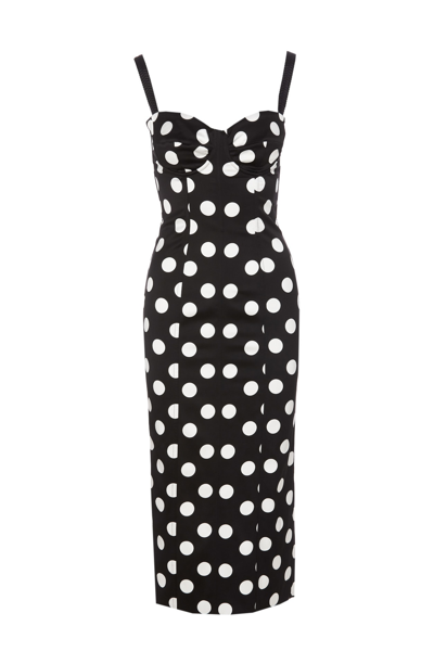 Dolce & Gabbana Polka Dot-print Satin Dress In Black