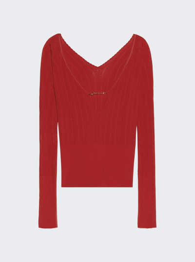 Jacquemus Long Sleeve Scalloped Top In Dark Red