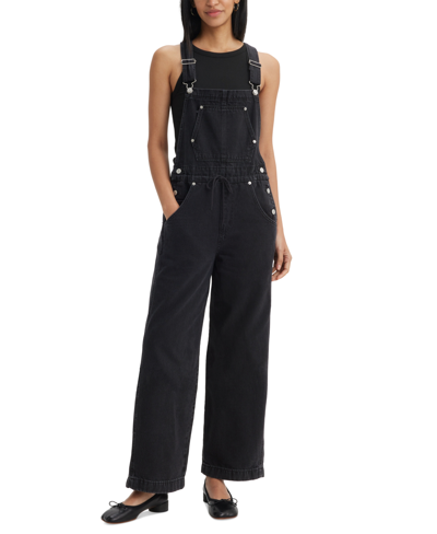 Levi's Apron Overall Women's Xs Black Cotton Denim Loose Fit Straight Leg Jdm203 In Open Mind