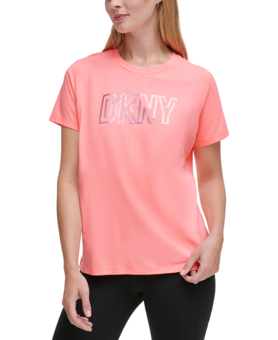 Dkny Sport Women's Cotton Holographic Logo Short-sleeve T-shirt In Atomic Pink