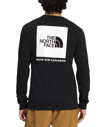 The North Face Men's Box Nse Standard-fit Logo Graphic Long-sleeve T-shirt In Tnf Black,white