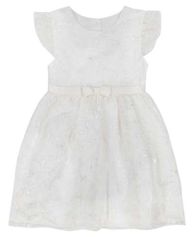Blueberi Boulevard Kids' Toddler Girls Organza Embroidered Flutter Sleeve Fit-and-flare Dress In White