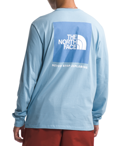 The North Face Men's Box Nse Standard-fit Logo Graphic Long-sleeve T-shirt In Steel Blue