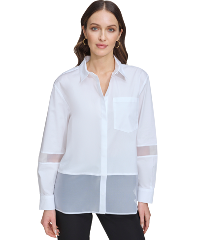 Dkny Women's Mixed Media Button-front Shirt In White