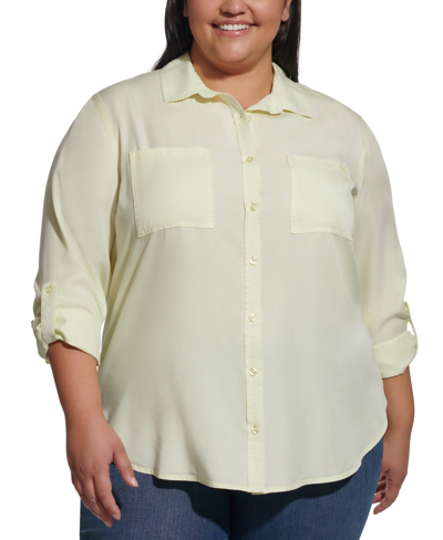 Calvin Klein Jeans Est.1978 Trendy Plus Size Utility Shirt In Iced Lime