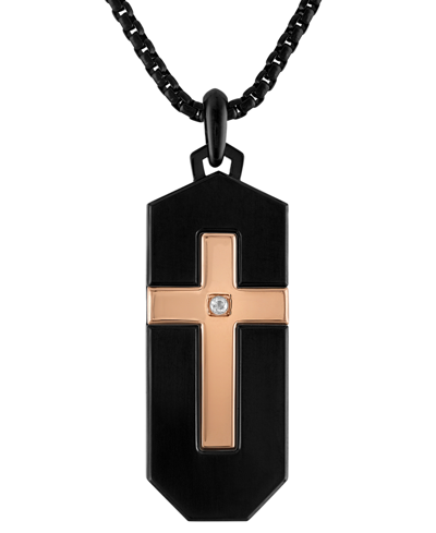 Bulova Black & Rose Gold-tone Ip Stainless Steel Diamond-accent Cross 26" Pendant Necklace