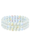 Bling Jewelry Set Of 3 Semiprecious Stone Beaded Stretch Bracelets In Clear
