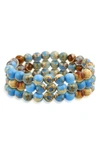 Bling Jewelry Set Of 3 Plain Stacking Round Beige Brown Blue Earth Tone Jasper Stone Ball Bead Stackable Strand St In Earth Jasper Stone