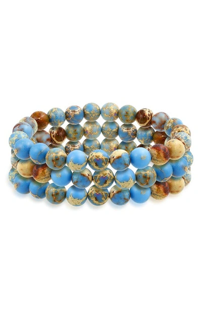 Bling Jewelry Set Of 3 Plain Stacking Round Beige Brown Blue Earth Tone Jasper Stone Ball Bead Stackable Strand St In Earth Jasper