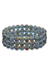 Bling Jewelry Set Of 3 Rainbow Iridescent Created Blue Moonstone Round Bead 8mm Stacking Strand Stretch Bracelet F In Moonstone