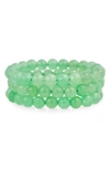 Bling Jewelry Set Of 3 Semiprecious Stone Beaded Stretch Bracelets In Aventurine