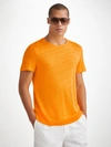 DEREK ROSE DEREK ROSE MEN'S T-SHIRT JORDAN LINEN TANGERINE