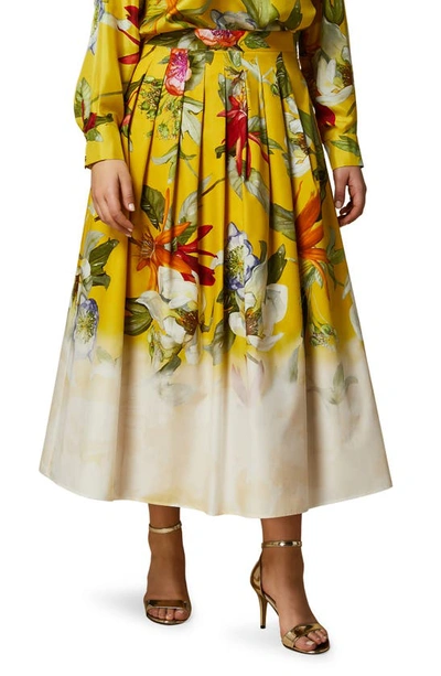 Marina Rinaldi Abaco Floral-print Cotton-poplin Midi Skirt In Lemon Big