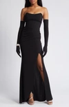 LOVE, NICKIE LEW STRAPLESS GOWN WITH GLOVES & BRACELET